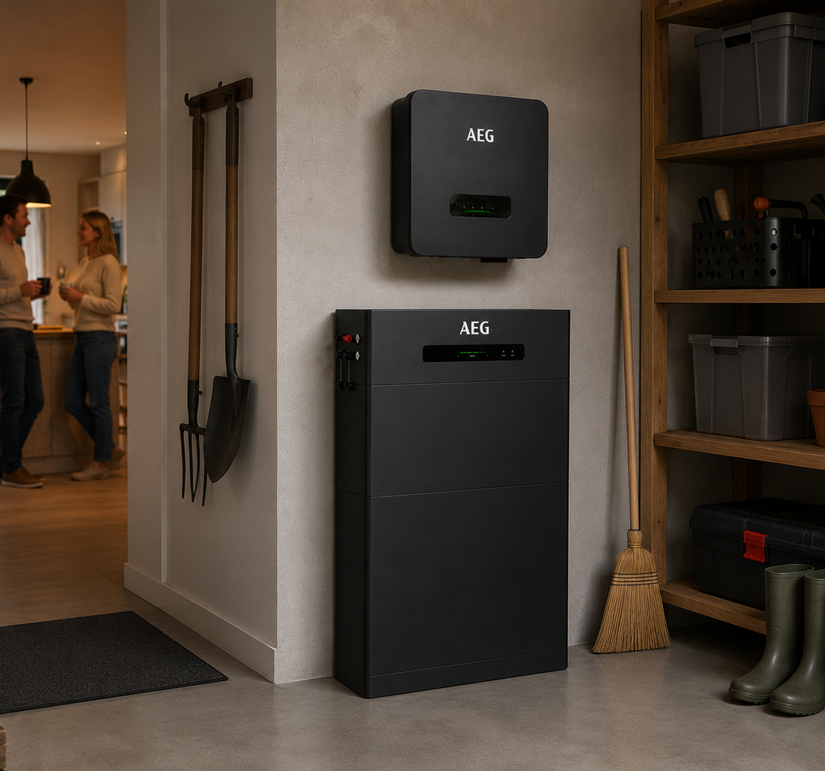 AEG 10 kwh thuisbatterij hybride in berging
