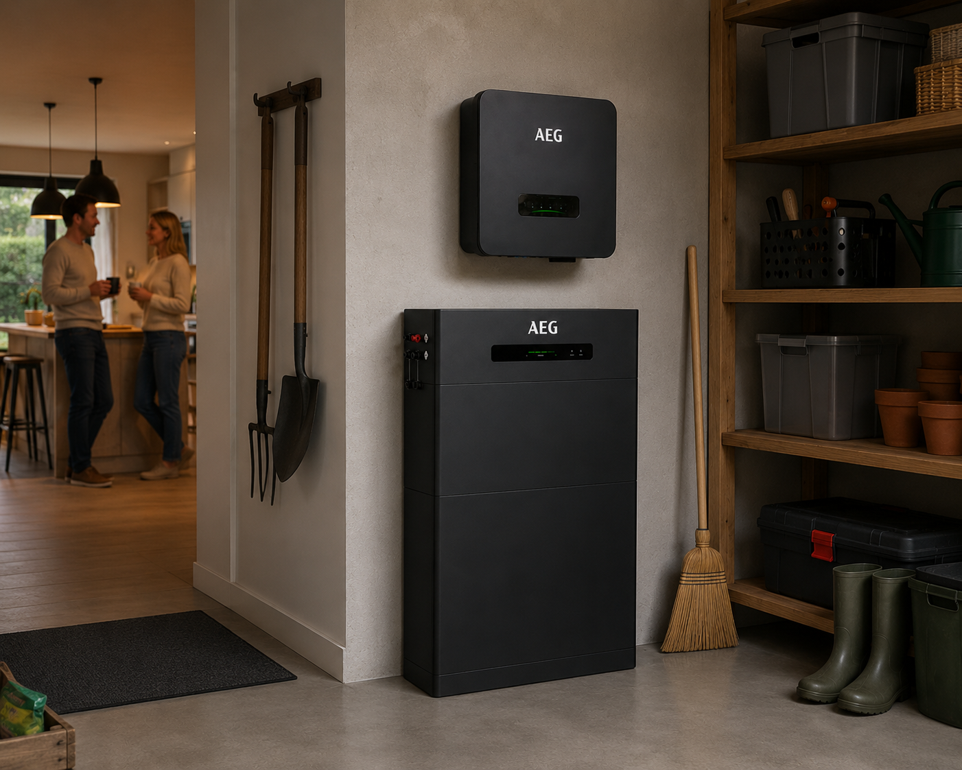 AEG 10 kwh thuisbatterij hybride in berging