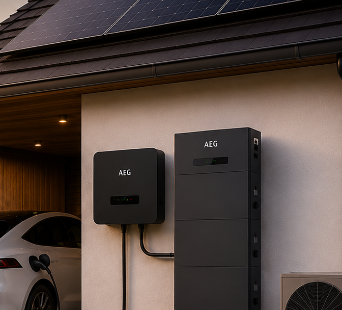 AEG 15 kwh thuisbatterij hybride tegen gevel