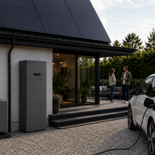 Woning met elektrische auto, warmtepomp, zonnepanelen, thuisbatterij