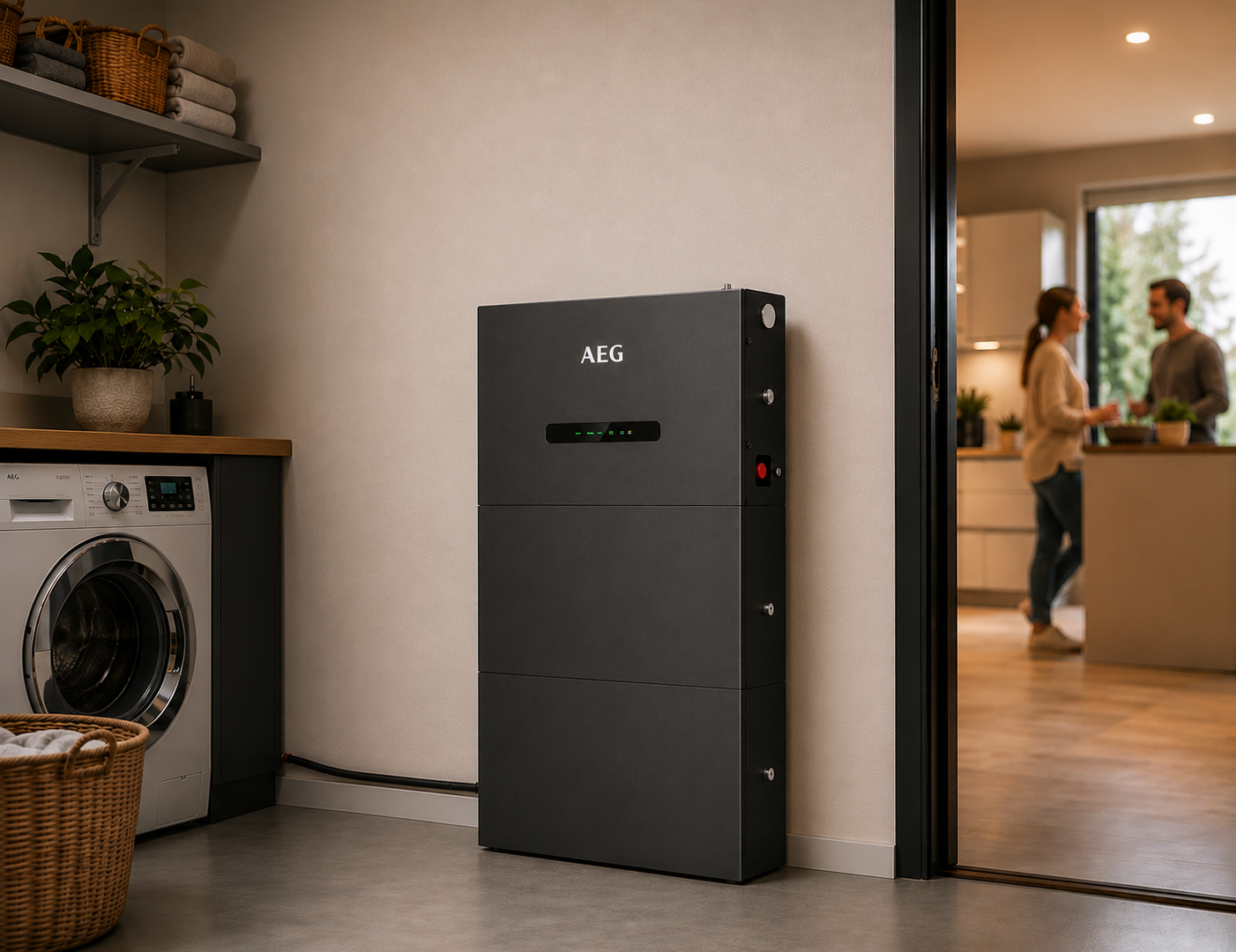 Slimme Thuisbatterij AEG All-in-One 10 kWh in bijkeuken