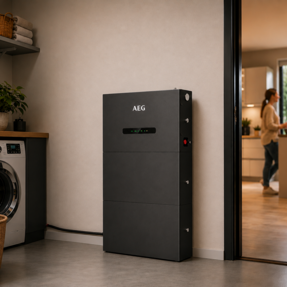 Slimme Thuisbatterij AEG All-in-One 10 kWh in bijkeuken
