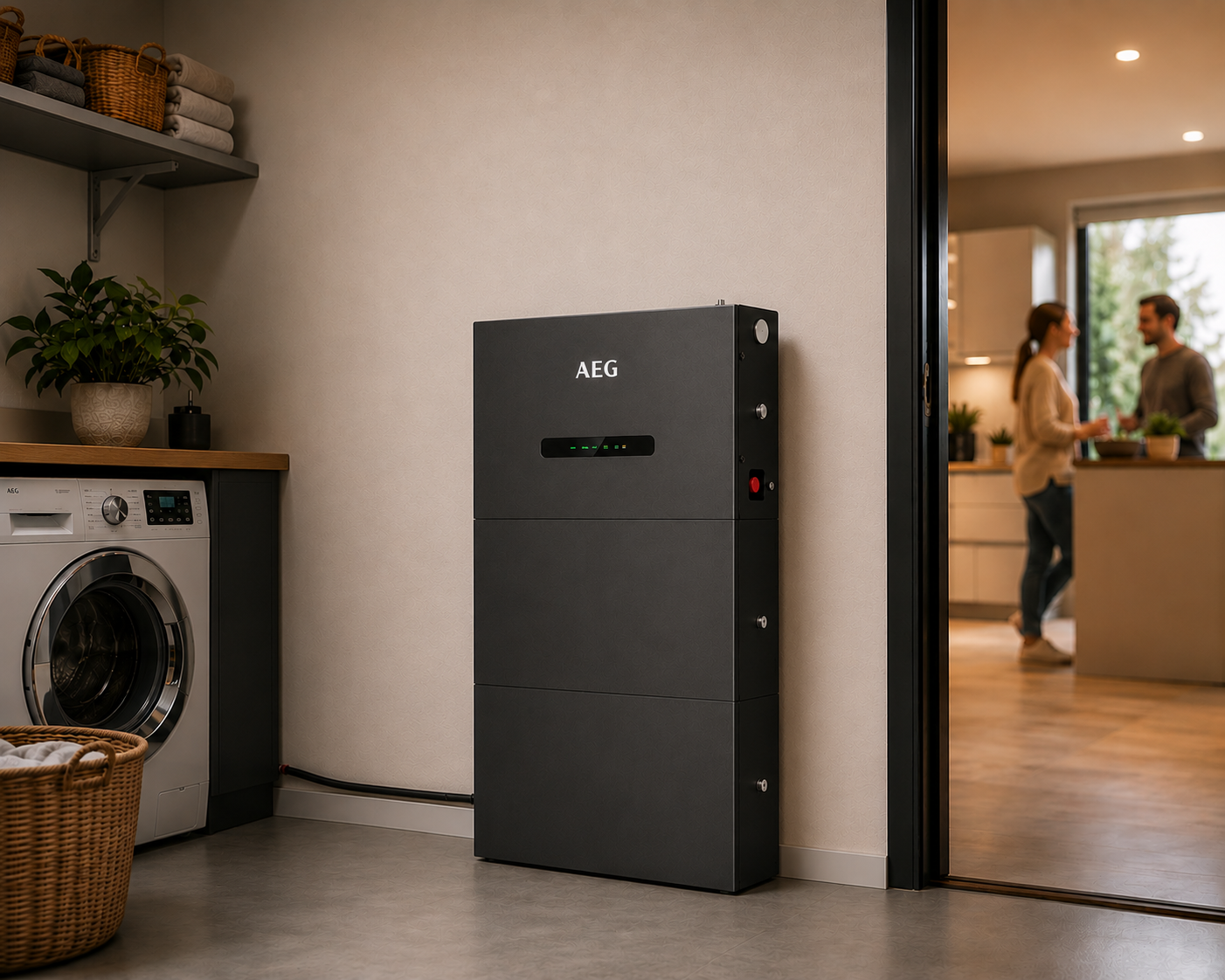 Slimme Thuisbatterij AEG All-in-One 10 kWh in bijkeuken