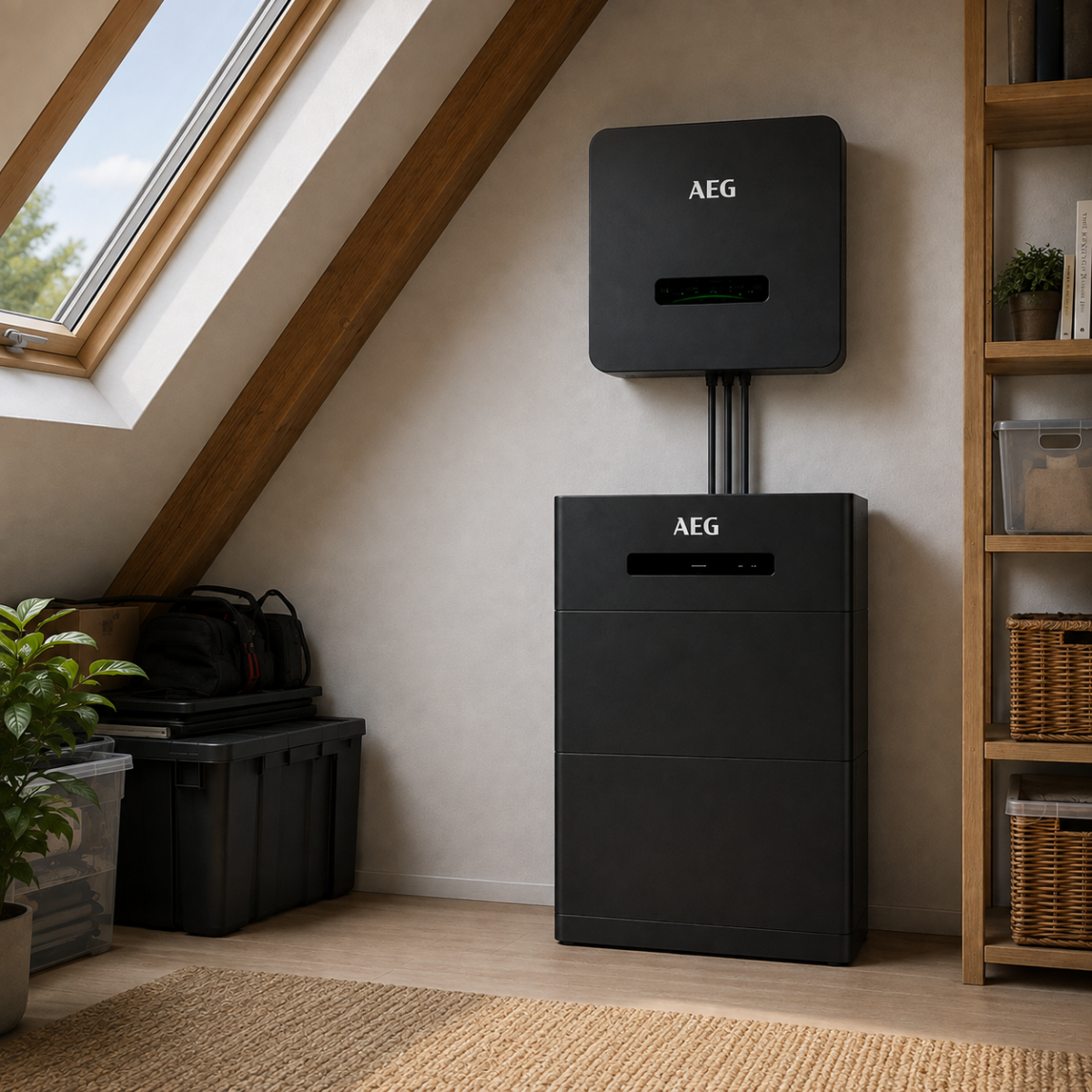 AEG hybride 10 kWh slimme thuisbatterij op zolder