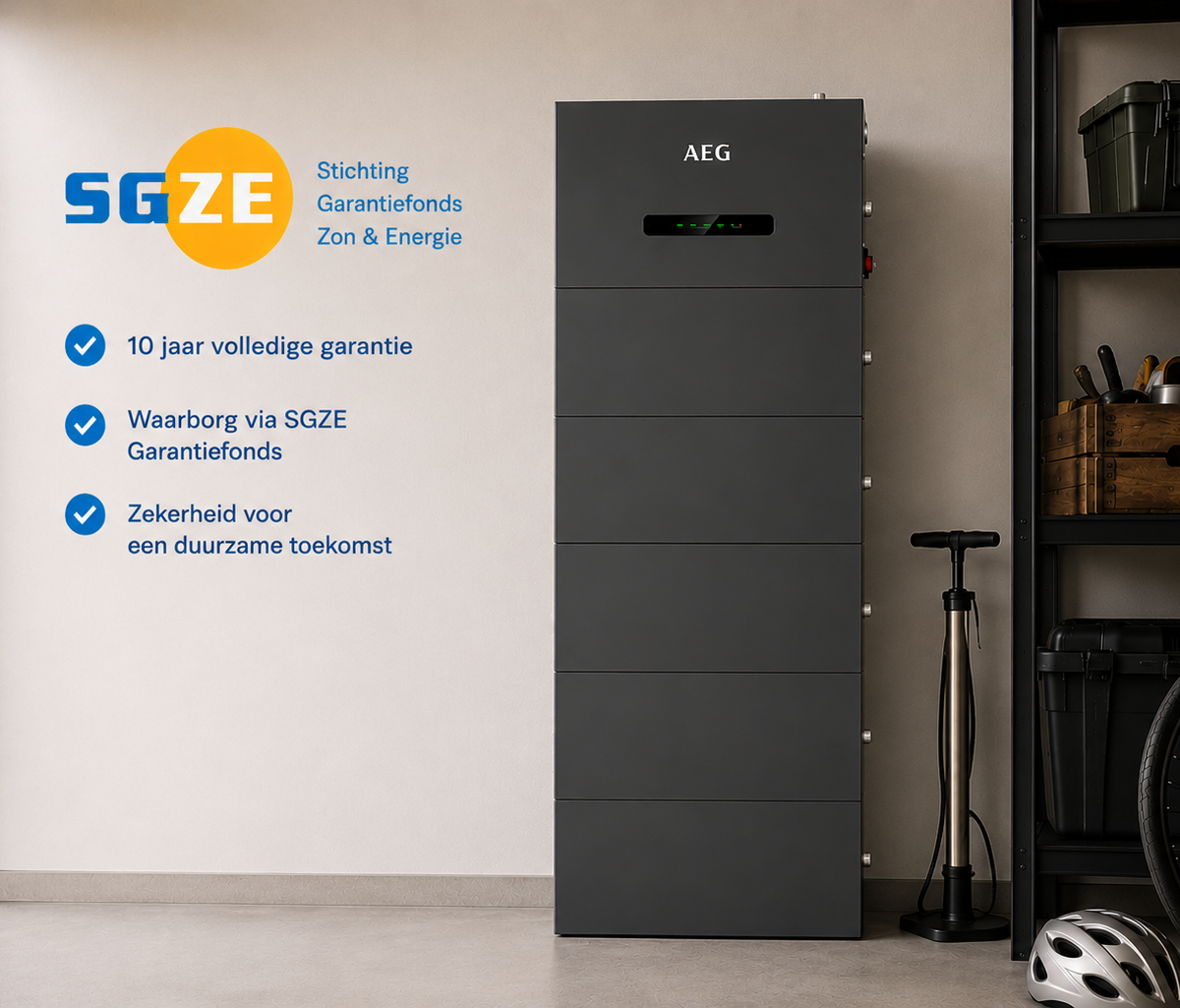 Thuisbatterij 25 kWh met SGZE logo