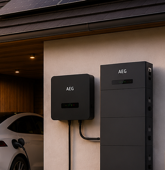 AEG 15 kwh thuisbatterij hybride tegen gevel