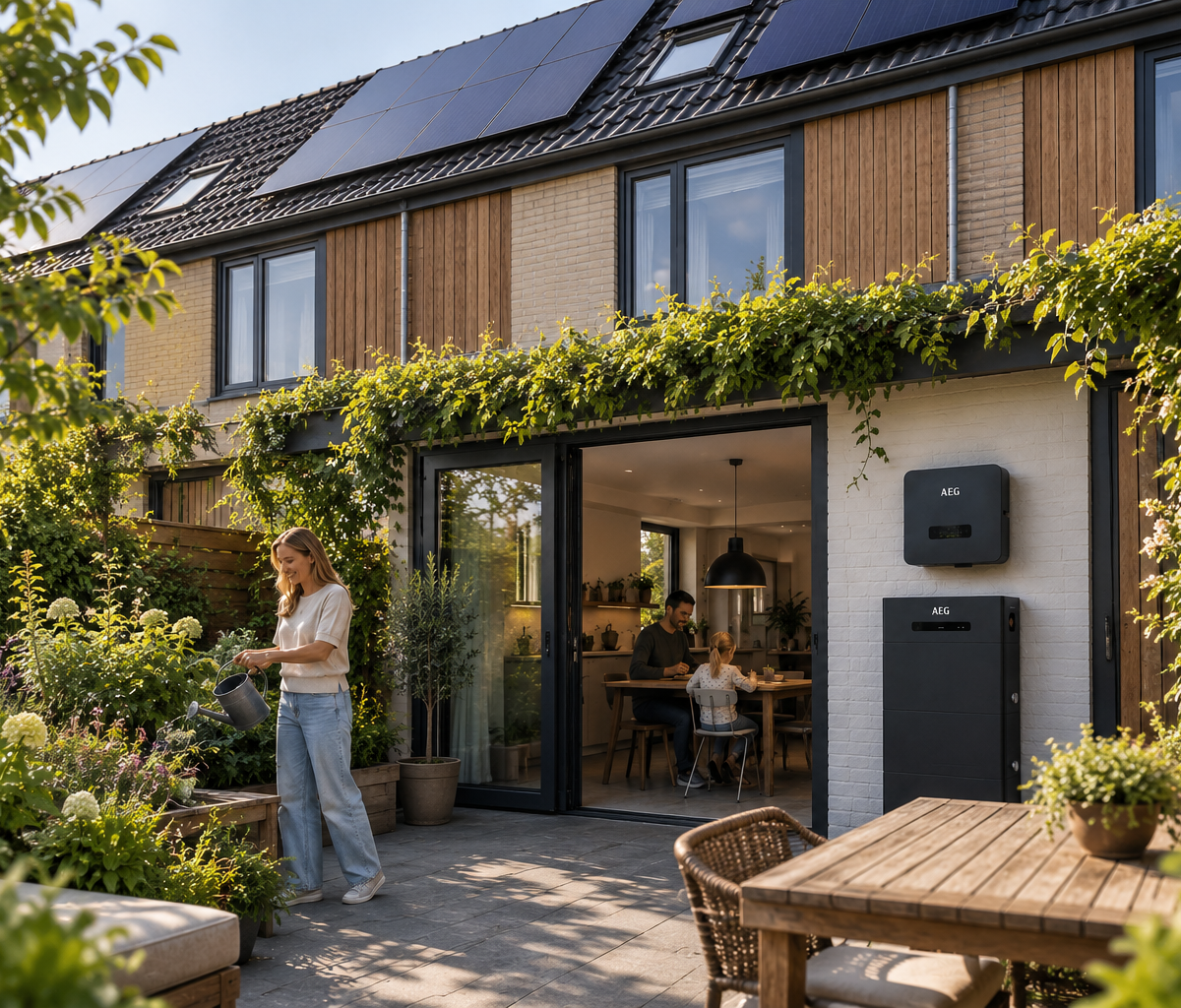 AEG slimme thuisbatterij bij duurzame rijtjeswoning
